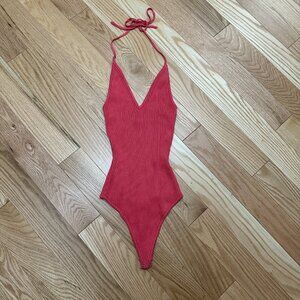Abercrombie Elevated Knit Halter Bodysuit - Size Small - Pink/Coral